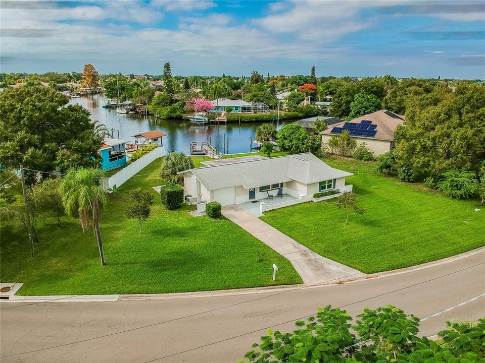 Aerial front view of house