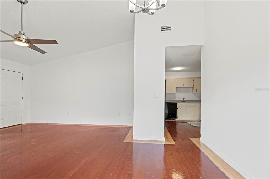 Great room with view of kitchen