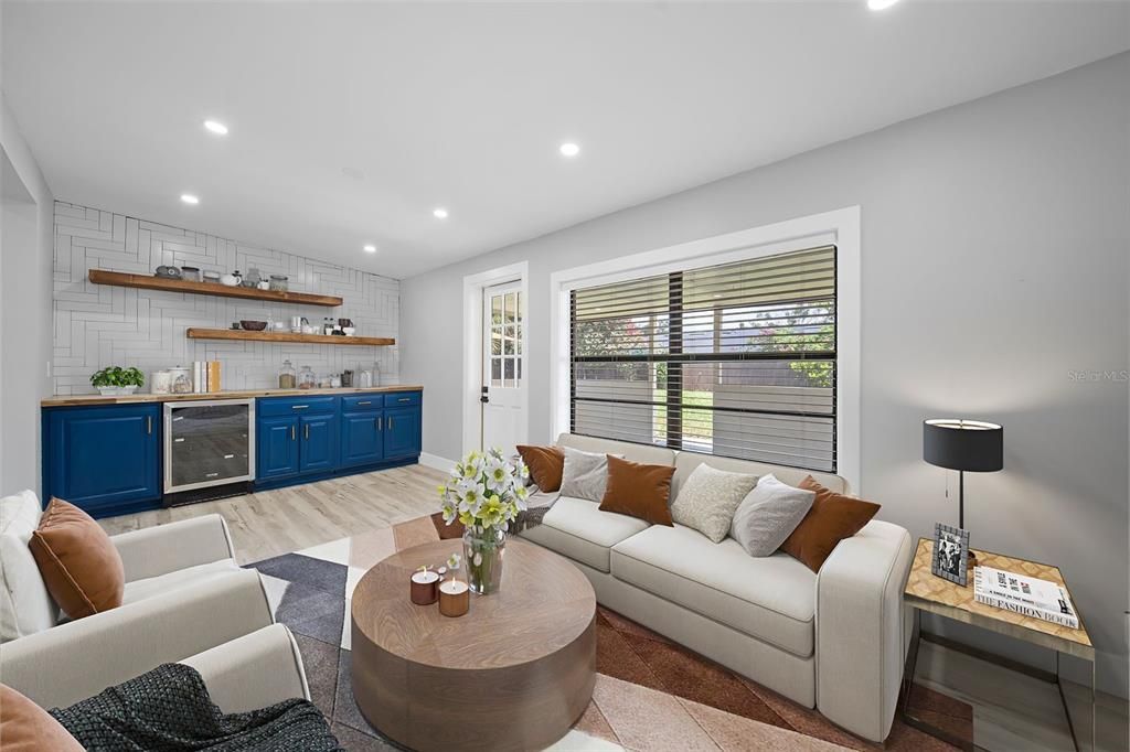 This virtually staged master bedroom looks out onto your huge backyard offering endless posbilities if you ever want to make a pool.