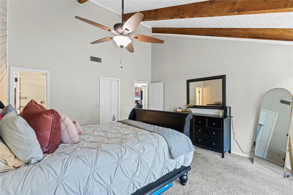 High ceilings with wood beams