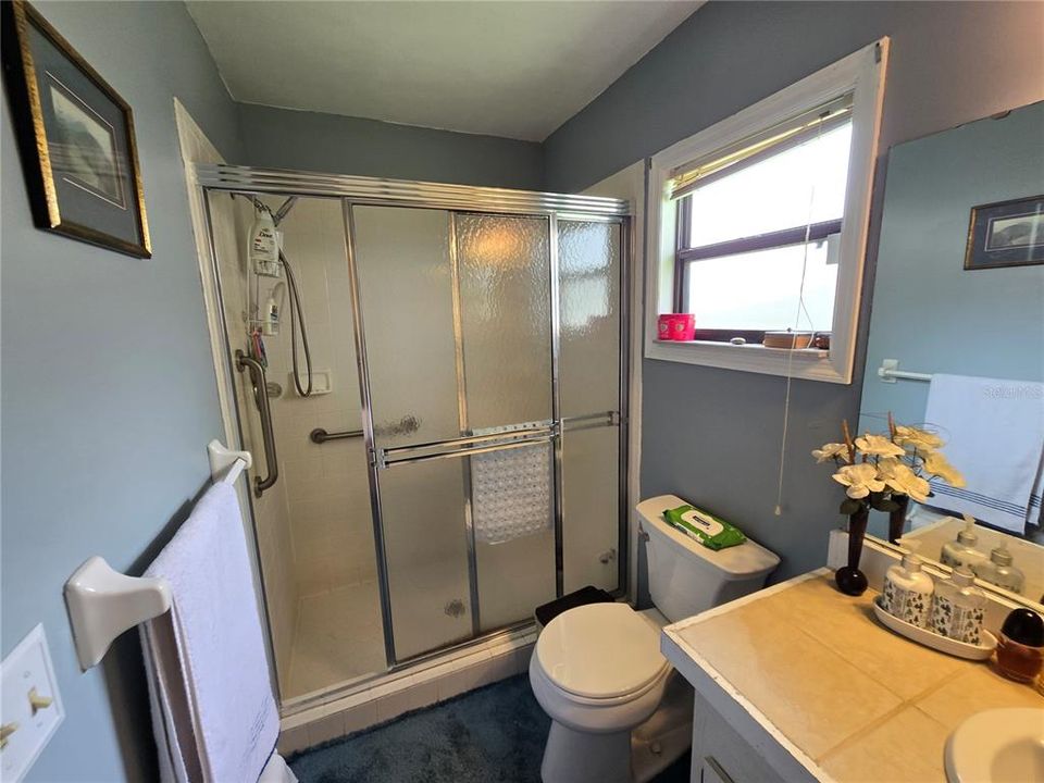 Master bath has step-in shower