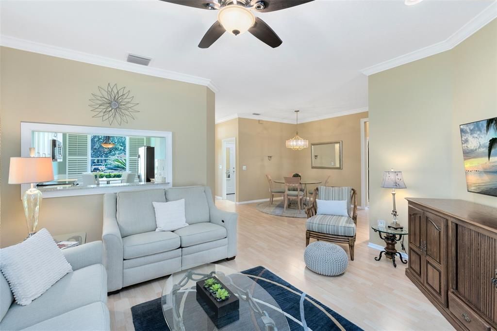 Living room Opens to the Kitchen and dining room