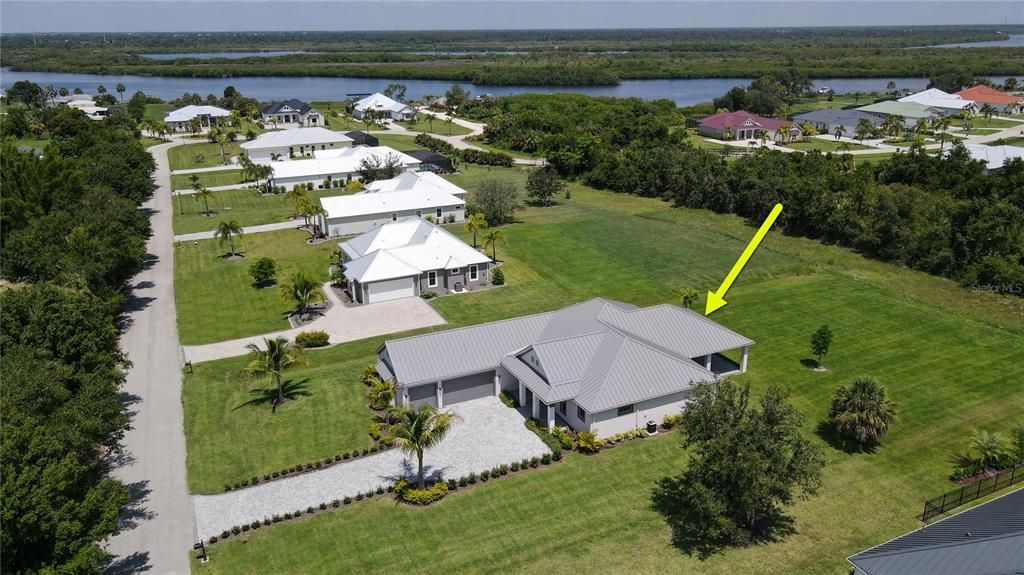 Aerial view of home and street