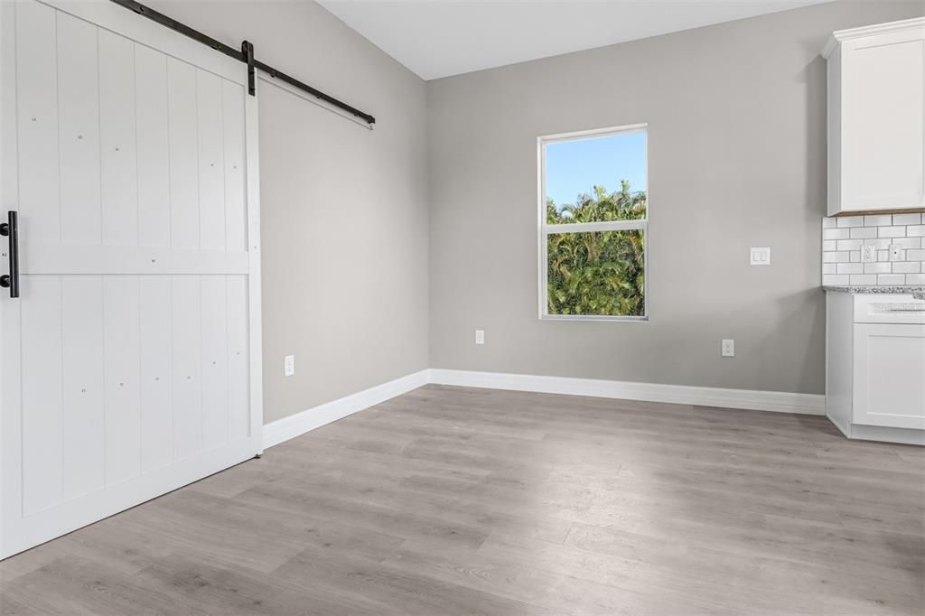 Sliding barn door covers extra large pantry closet