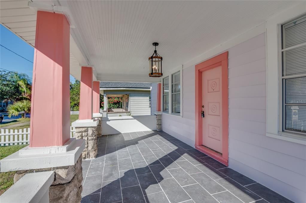 Wide, tiled front porch