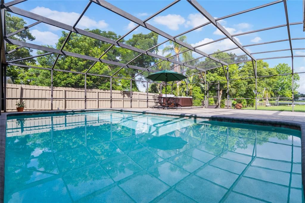 pool with lake in background