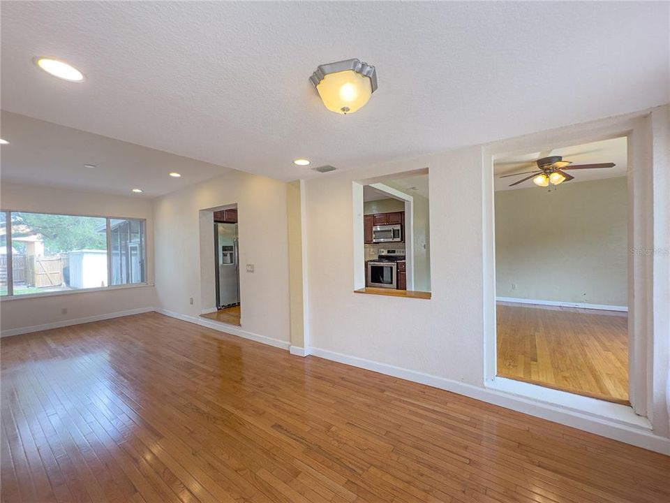 Great room with view of living room and kitchen