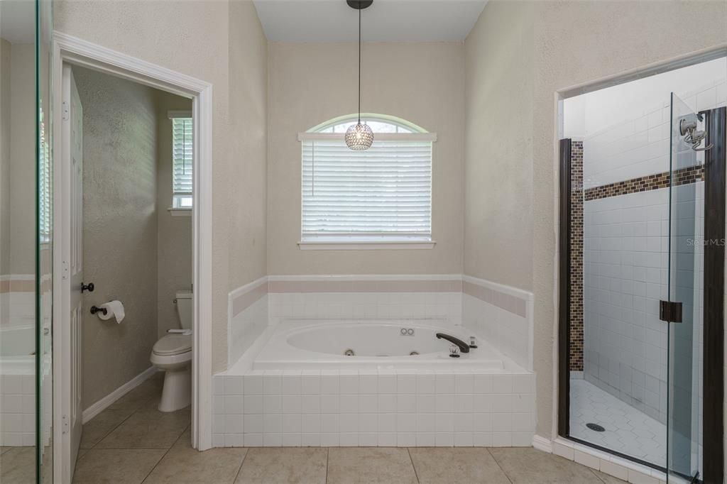 Separate shower with garden jetted tub.