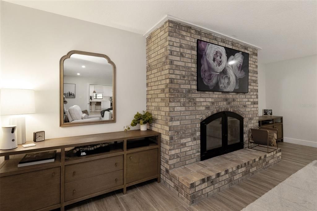 Living Room with Wood-Burning Fireplace