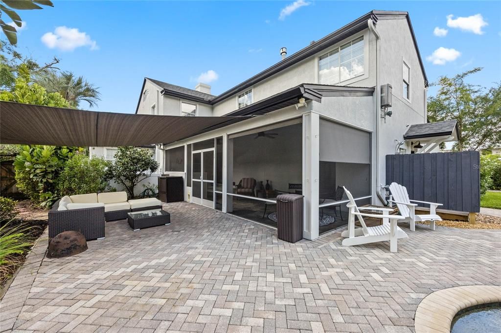 sunshade canopy over outside pool patio area