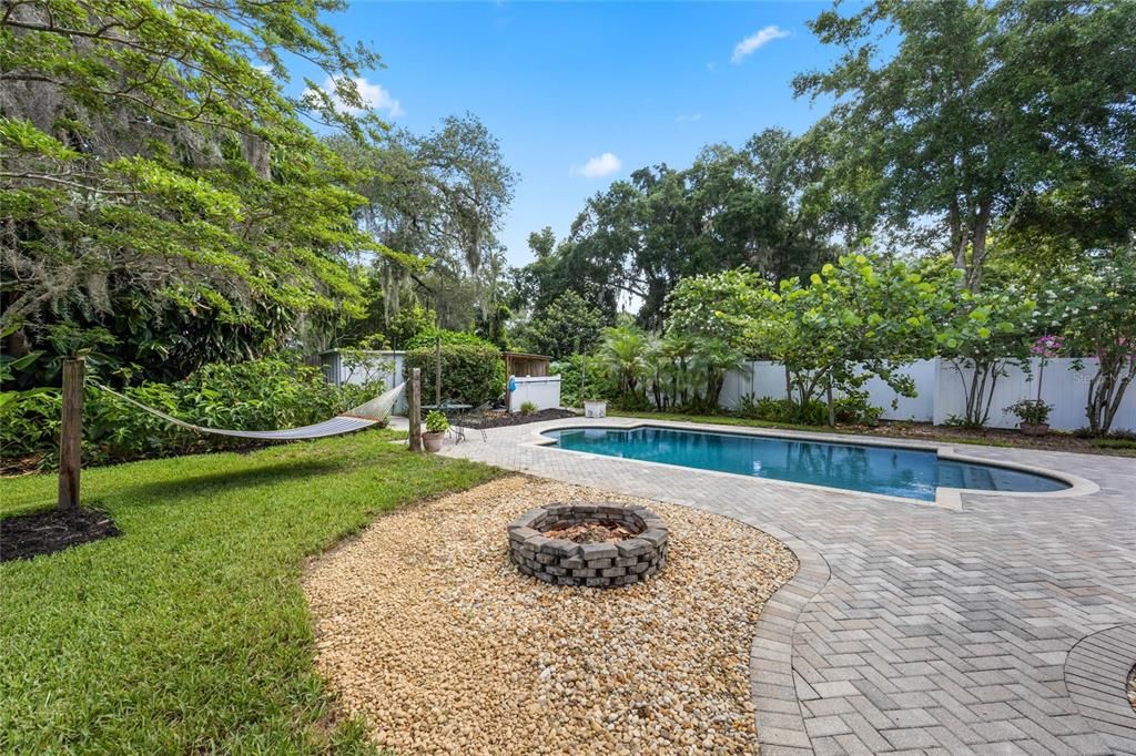 fire pit and pavered patio surround