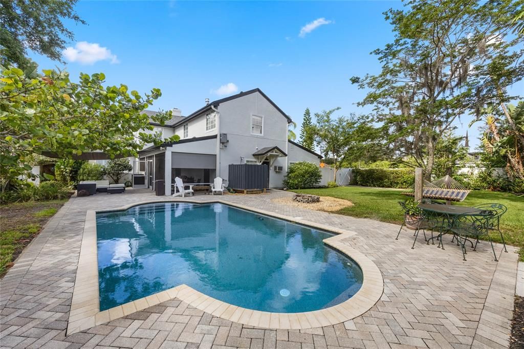 backyard paver patio and salt pool