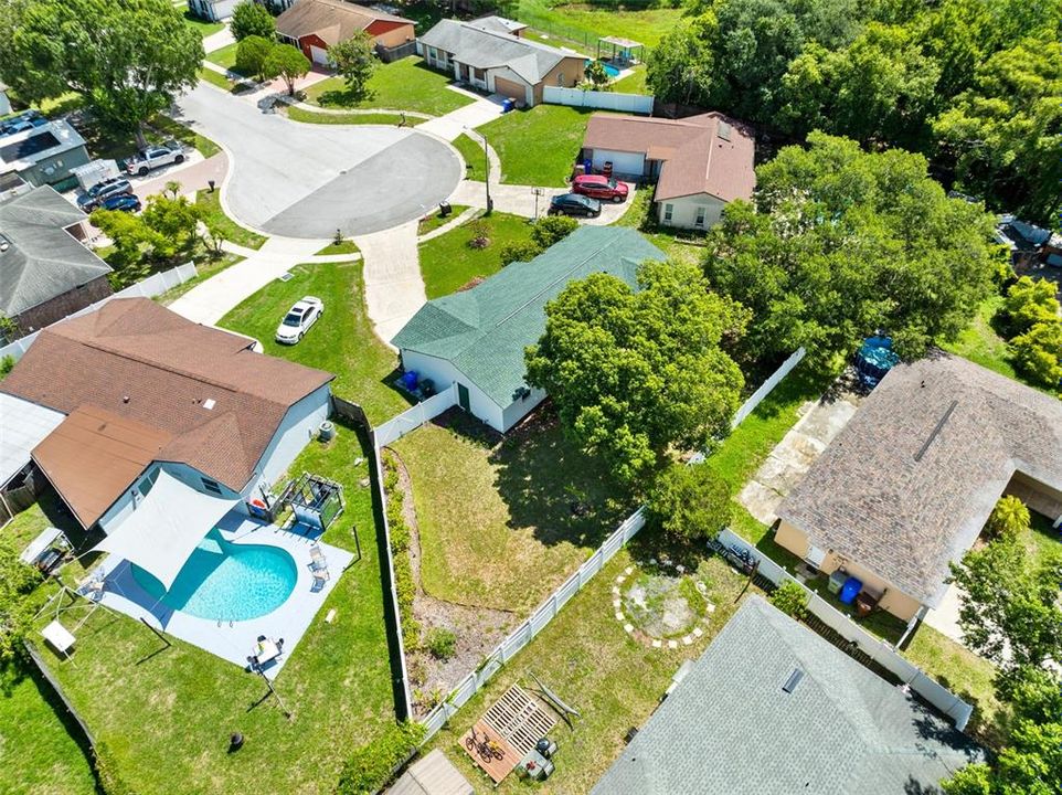 Aerial view of the backyard configuration.