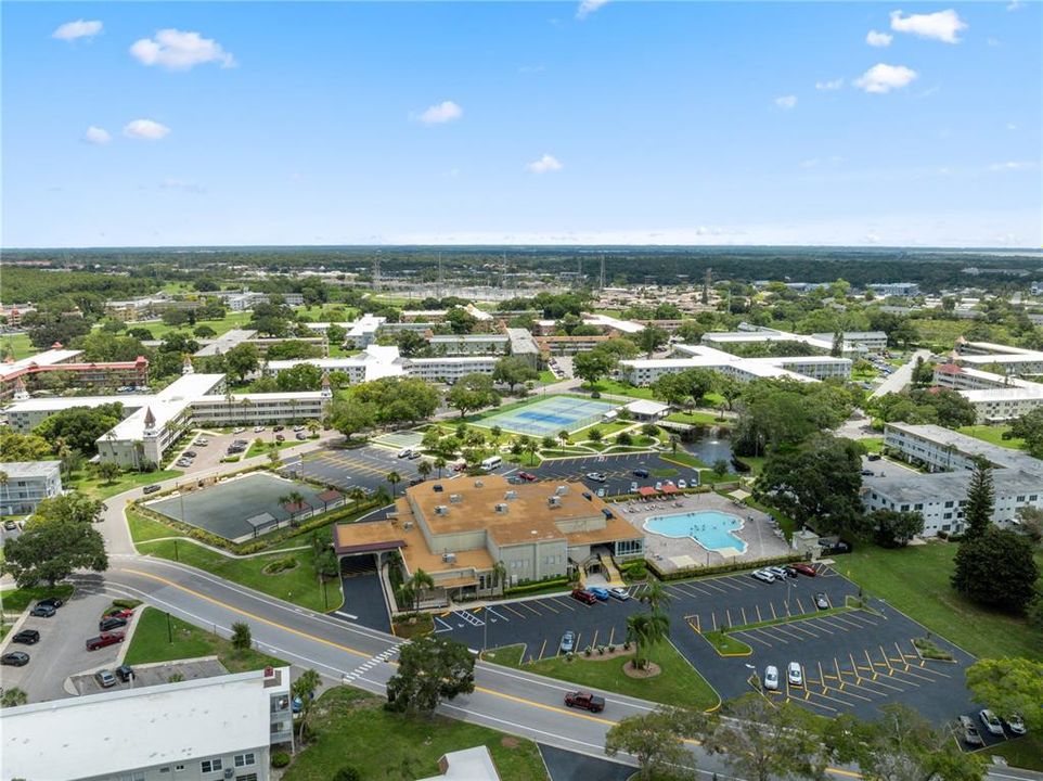 view of the clubhouse and pool