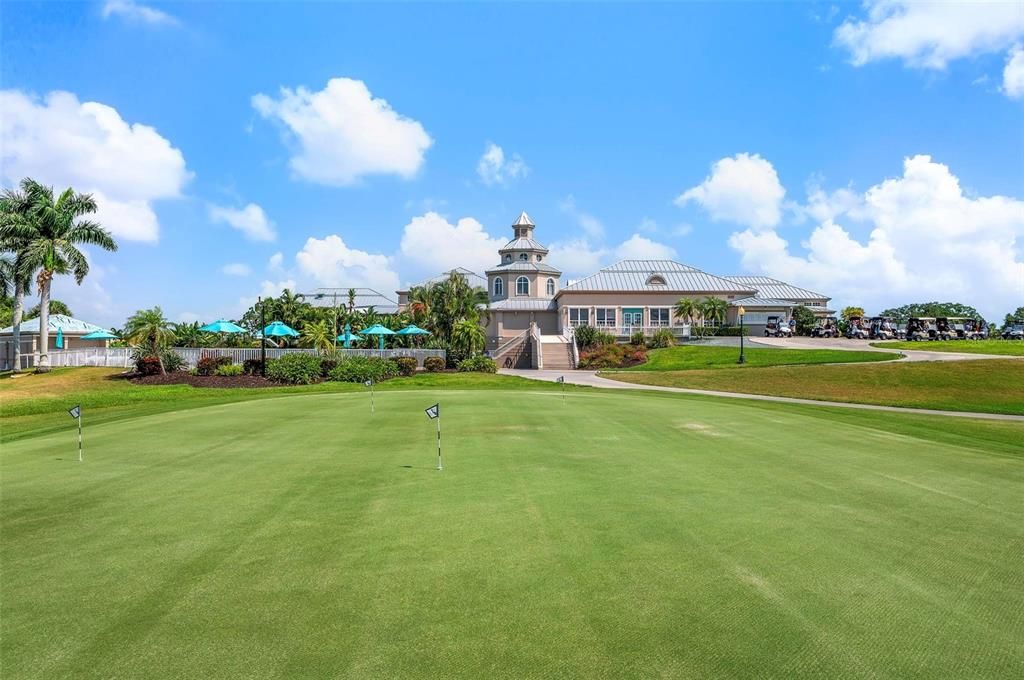 Putting green, clubhouse