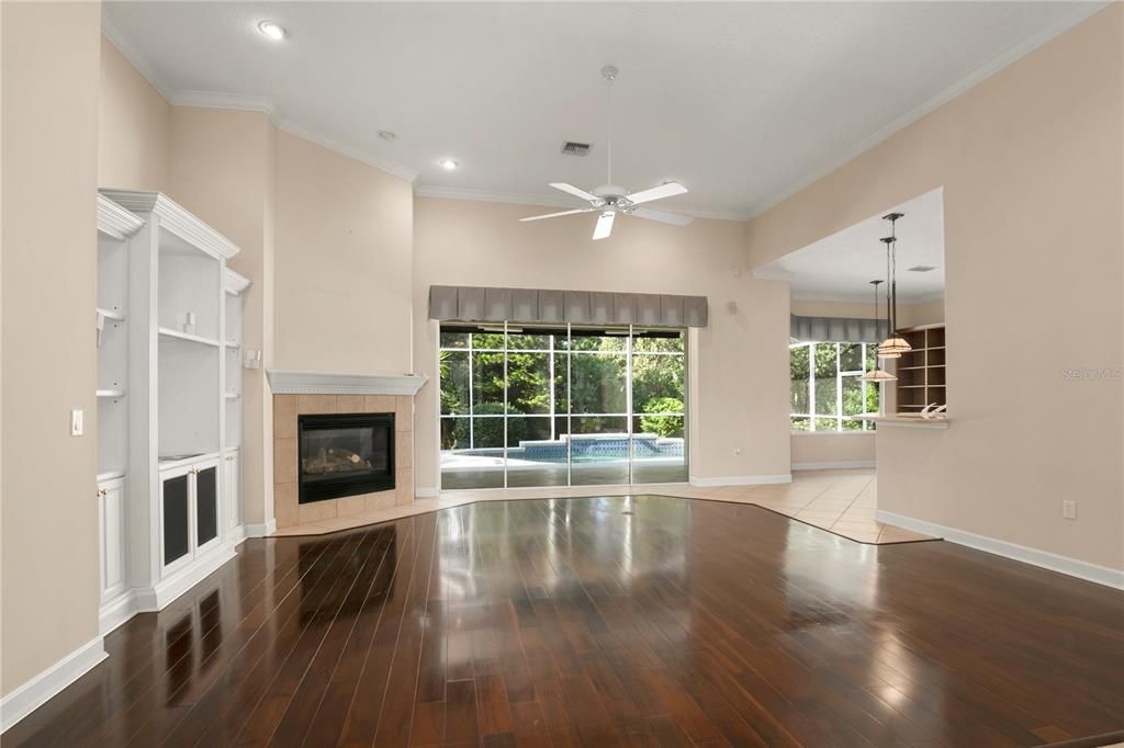 Family Living area with gas fireplace.