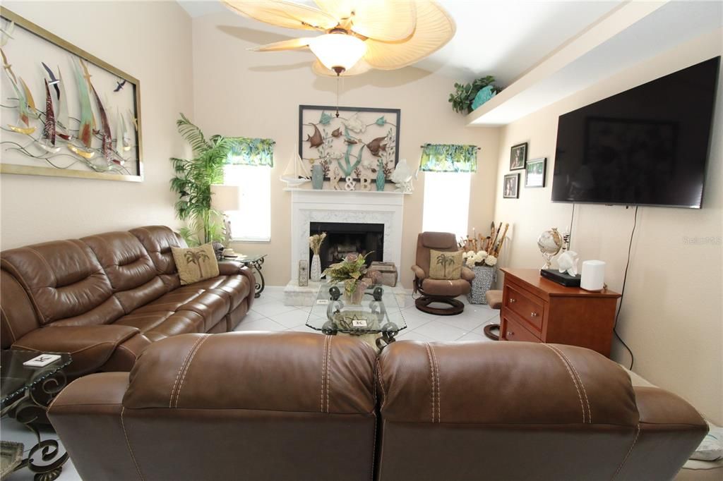 Family room with fireplace..