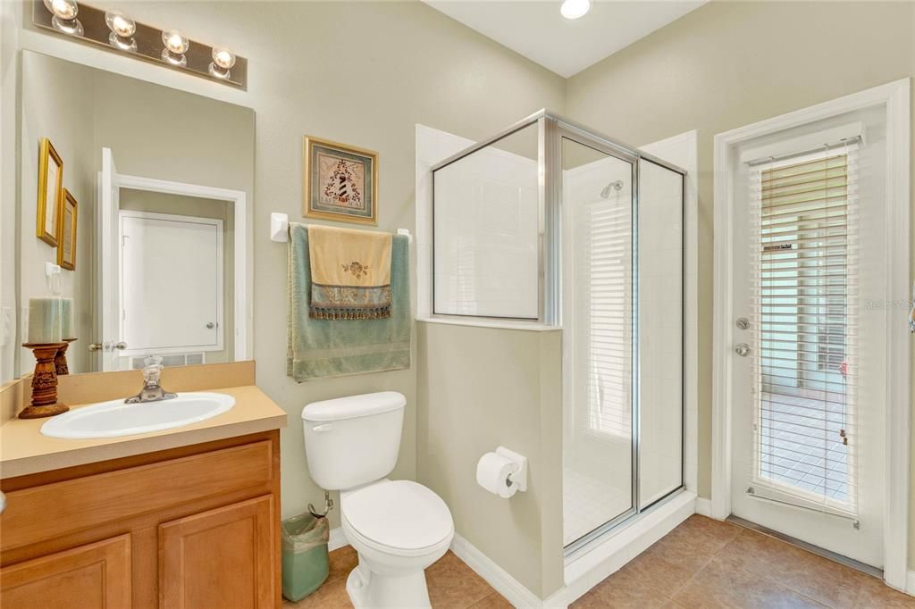 guest bath with shower and single sink