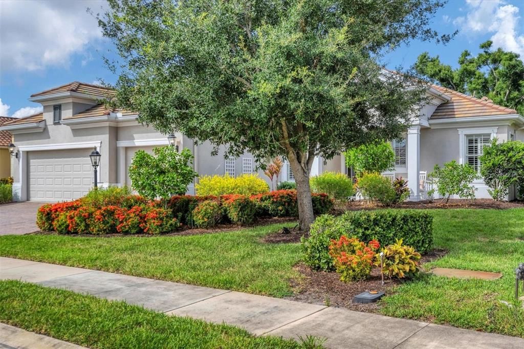 Front View highlighted by the Oak Tree and 3 Car Garage