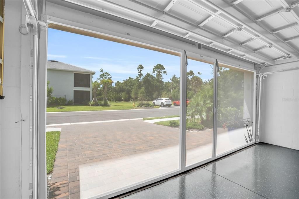 Garage with screen door open