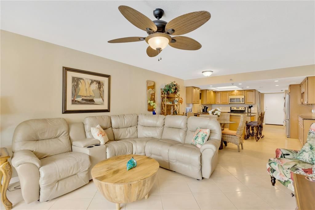 Neutral tile set on the diagonal is another interesting feature of this condo.  Open and spacious ** easy to decorate.