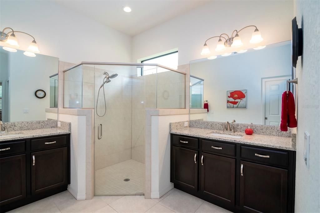 Dual Vanities with Large Glass enclosed shower