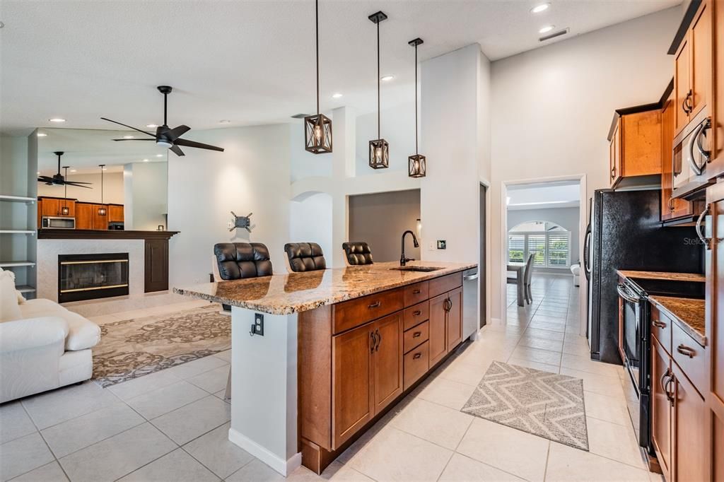 Kitchen opens to Family room