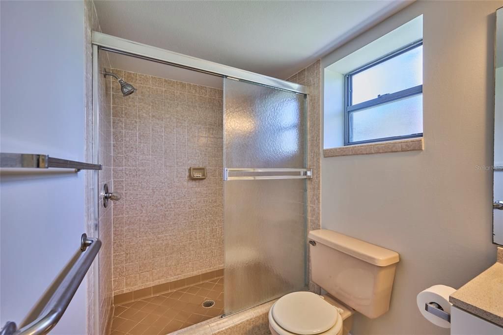 Walk in shower in the master bathroom