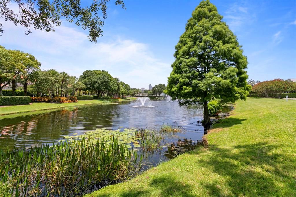 Beautifully groomed landscaping and ponds throughout the grounds