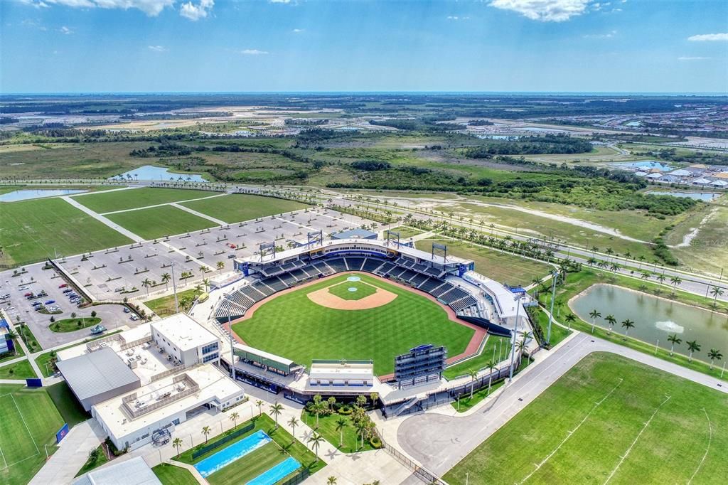 The A's stadium sits in the center of the town.