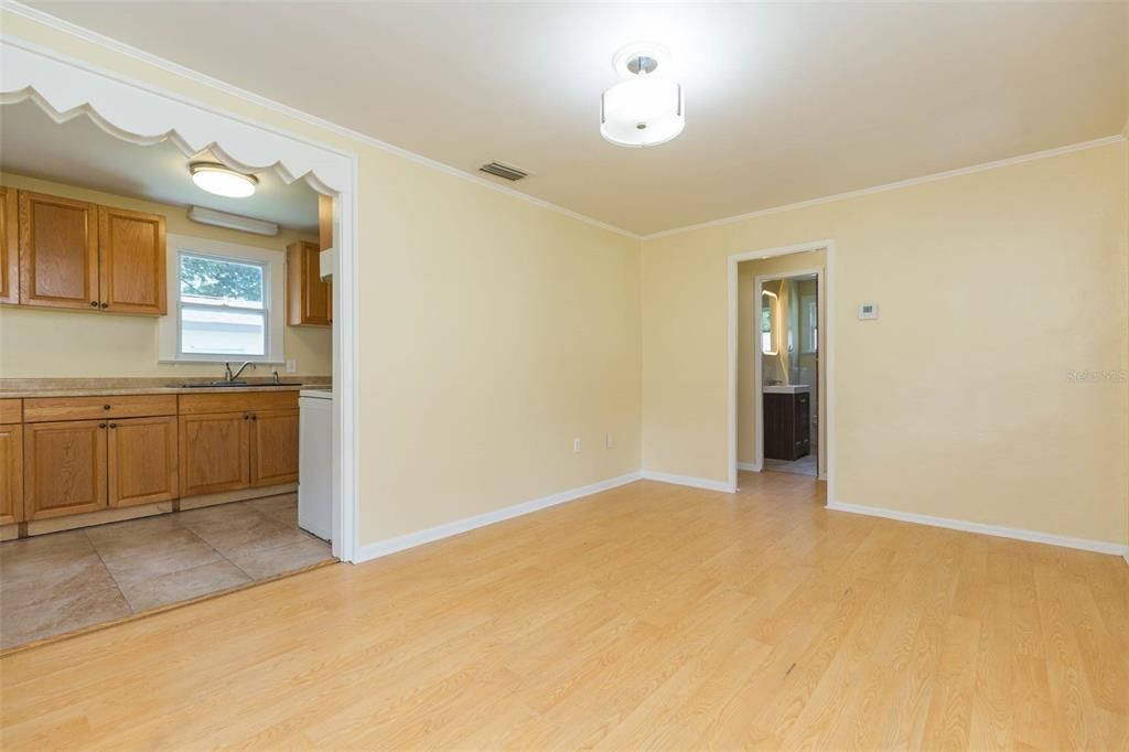 Living room looking into kitchen