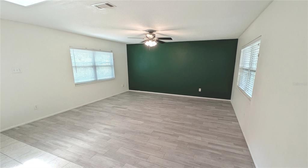 Open living room with tile flooring