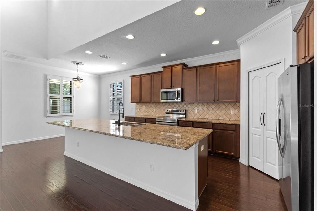 View of the kitchen with the center island.