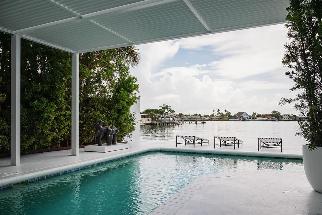 Pool with sun shade.