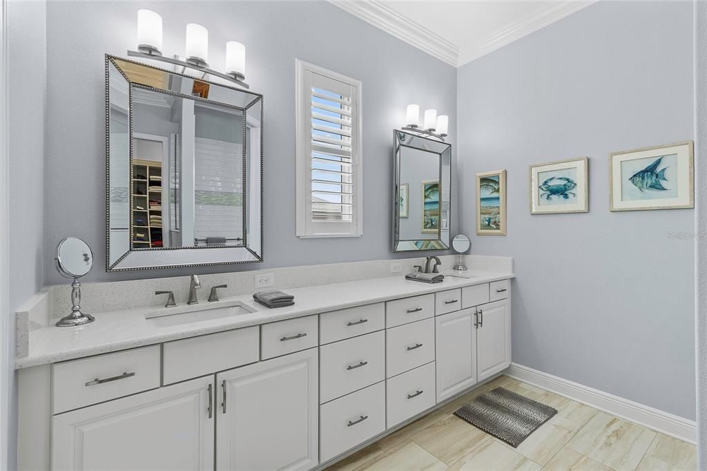 Primary Bathroom- Quartz Countertops, Dual Vanities