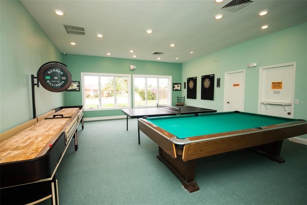 Variety of games...billiards, table shuffleboard, darts