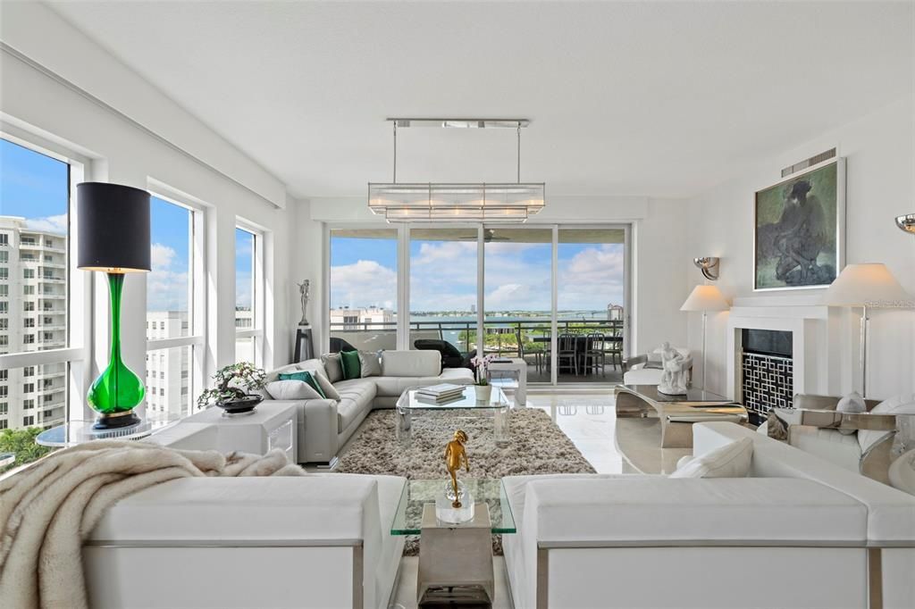 The living room with glorious natural light and incredible water views.