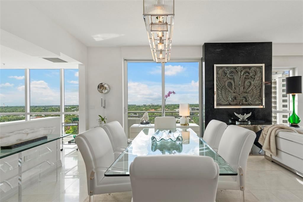 The large dining room has glorious natural light.