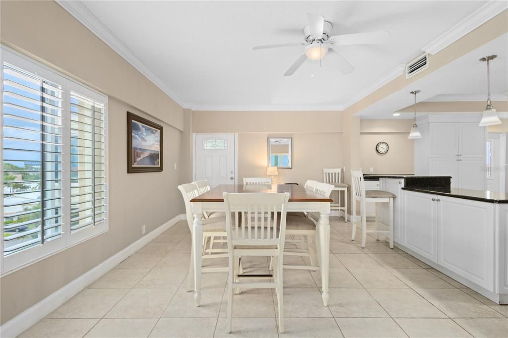 Eating area near kitchen and front door