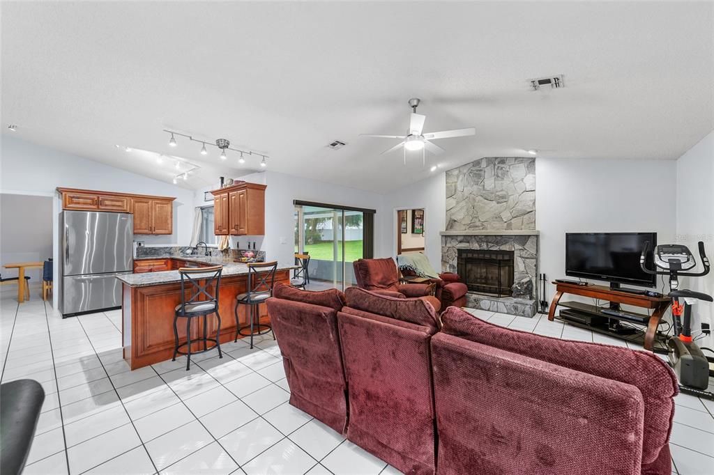 Family room and kitchen