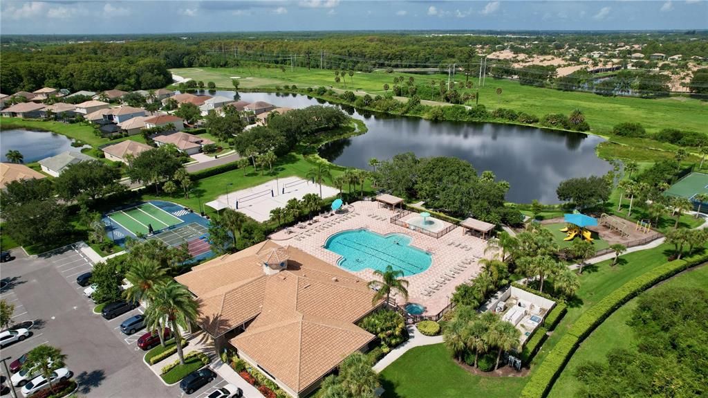 Two community pools one is Olympic size with an additional children's pool area and playground.  Other amenities include; fitness center, Clubhouse, Dog Park, Fitness Center, Playground,  Restaurant, Tennis Courts, corn hole, volleyball,shuffleboard and more.