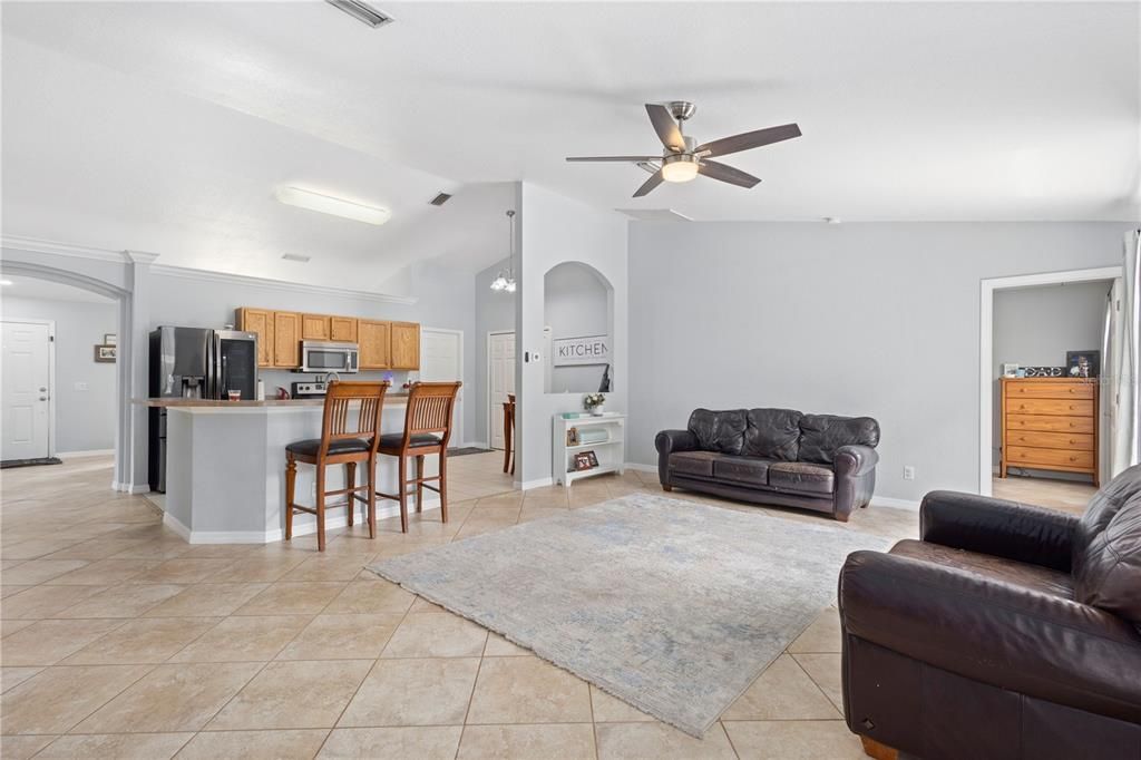 FAMILY ROOM VIEW 2.  TILE SET DIAGONALLY FOR SOPHISTICATION