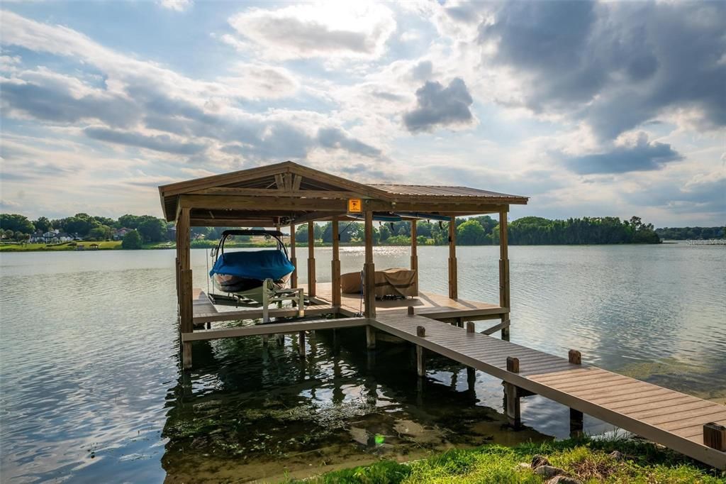 Dock with boat and jetski lift and boatwash pump.