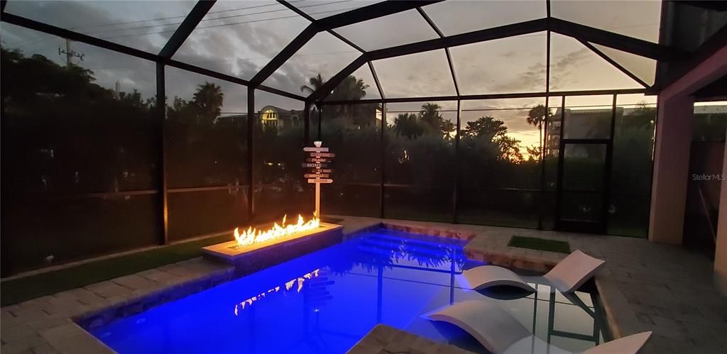 Heated Pool with Waterfall and Firepit