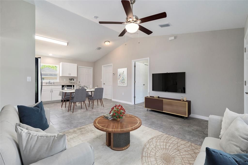 model home photos with all tile flooring in main areas