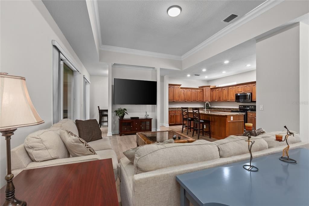 Family Room with Decorative Ceiling