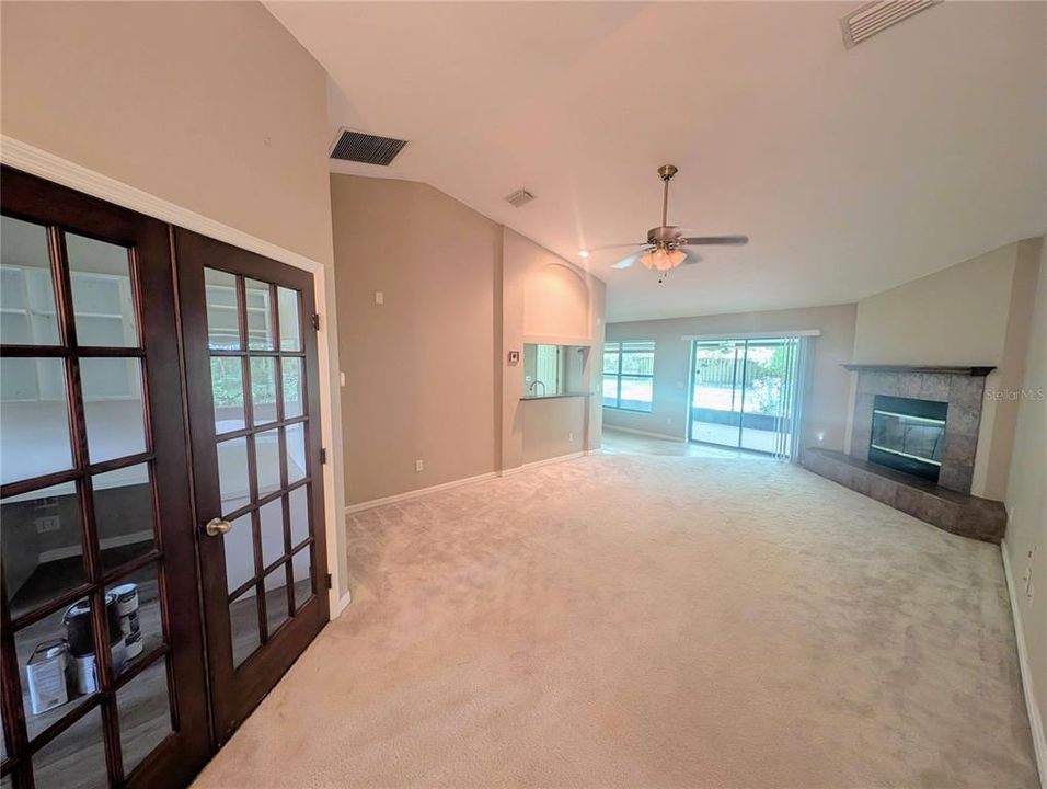 View from main entrance towards Florida room and fireplace