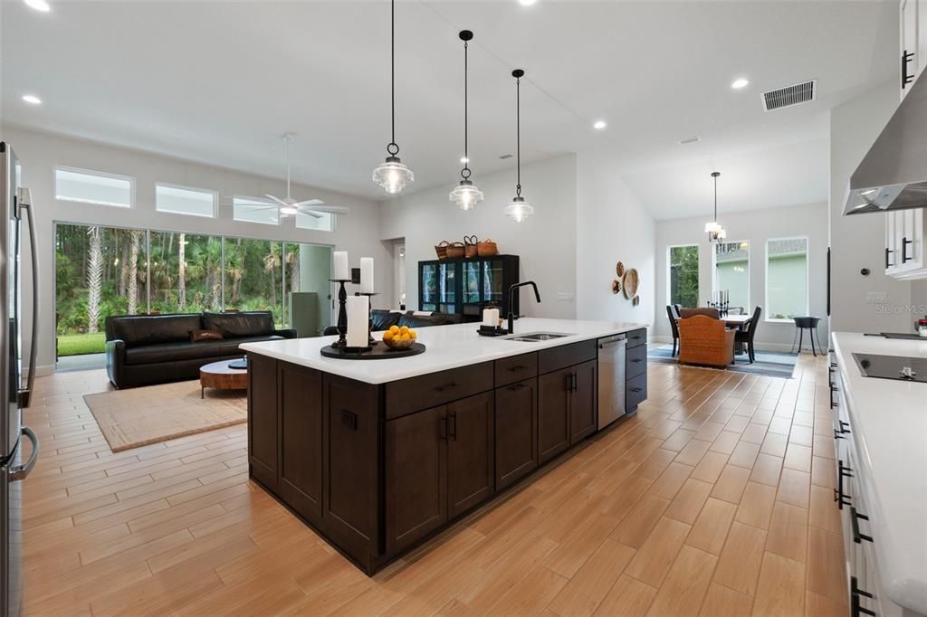 Wood Plank Tile Floors continue to Dining Room