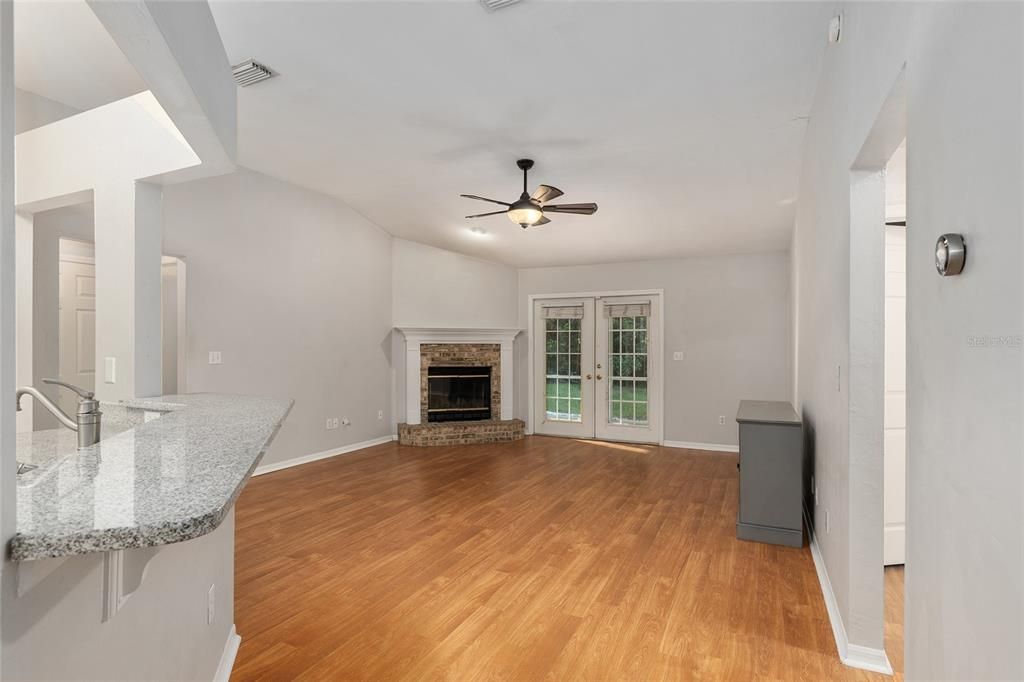 Great room with wood-burning fireplace