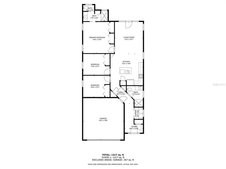 Floor Plan - Done by AI scan.  Actual Dimensions Vary Slightly